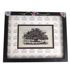 10x8" Black Framed Tree Etching Print, Crown Matte, Dried Flowers Academia Decor